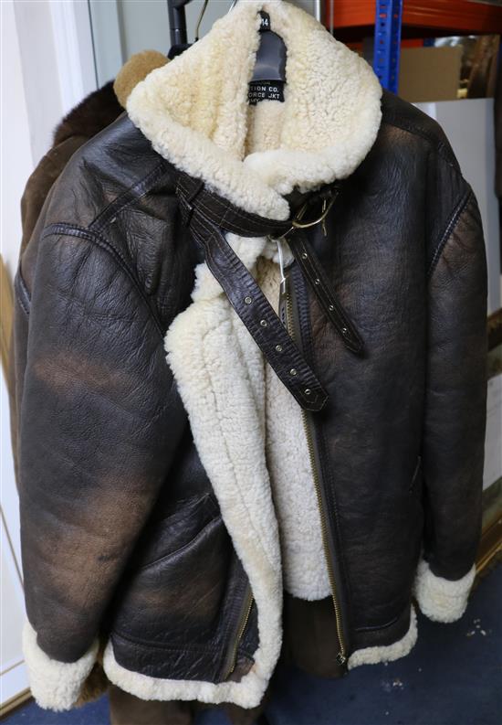 A Toff of London brown leather and sheepskin flying jacket,